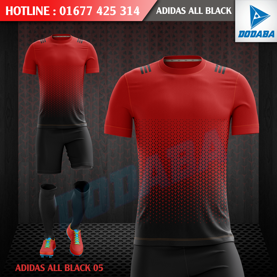 mẫu áo đồ đá banh thiết kế đẹp nhất adidas black ĐỎ 1